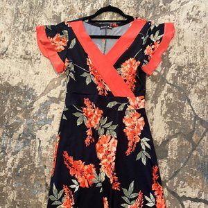 Black floral dress with pink trim sz M